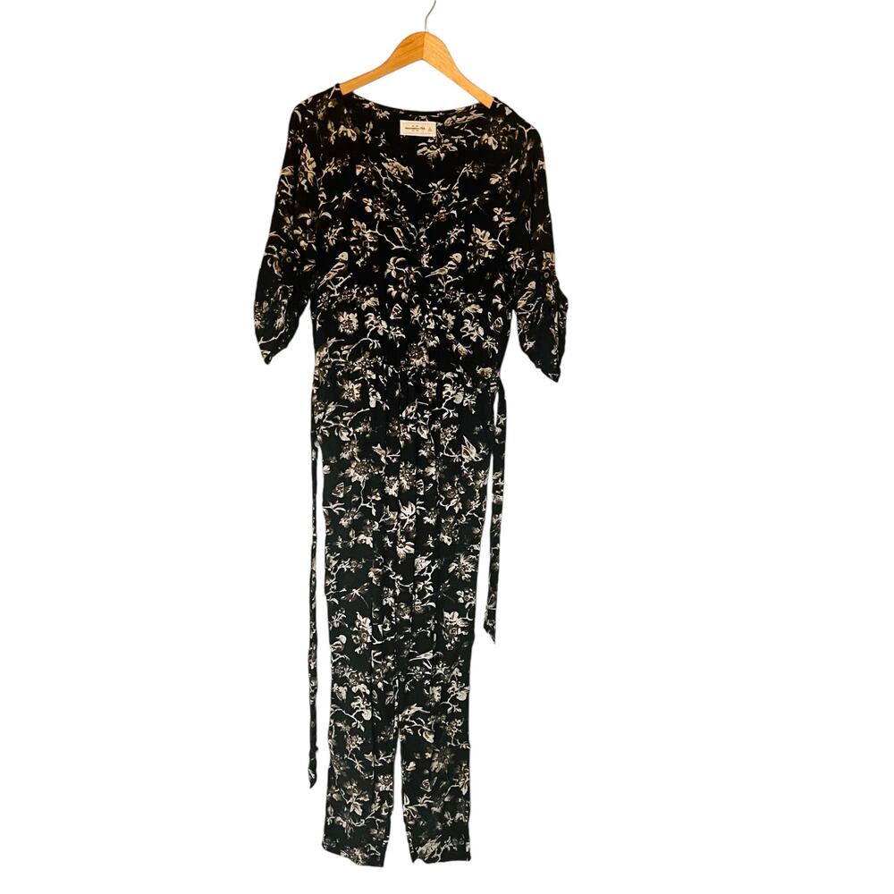 Abercrombie & Fitch Brown Floral Straight Leg Jumpsuit Size L Large